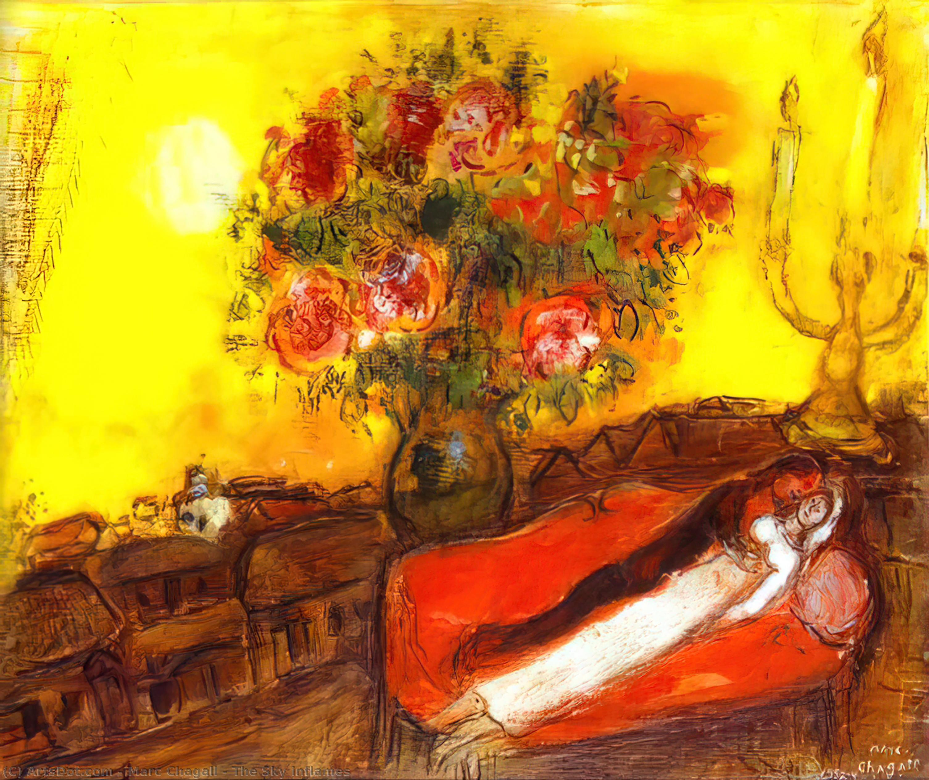 WikiOO.org - Енциклопедия за изящни изкуства - Живопис, Произведения на изкуството Marc Chagall - The Sky inflames