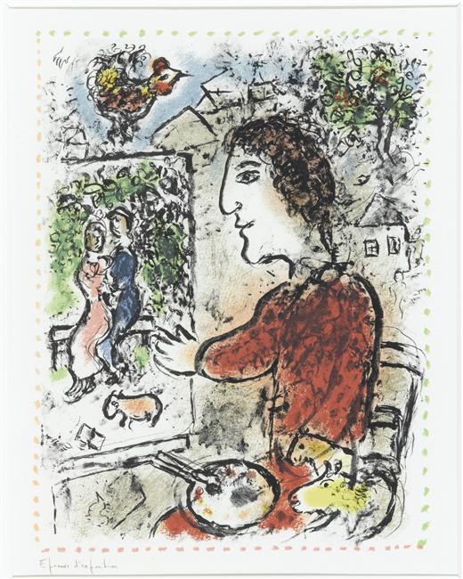 Wikioo.org – L'Enciclopedia delle Belle Arti - Pittura, Opere di Marc Chagall - il pittore in rosso `jacket`