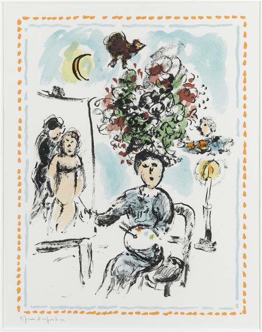 WikiOO.org - Encyclopedia of Fine Arts - Lukisan, Artwork Marc Chagall - A painer with chandelier