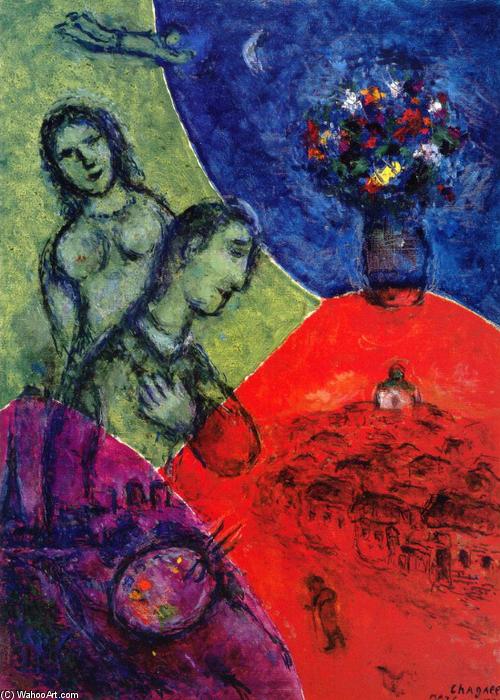 WikiOO.org - Encyclopedia of Fine Arts - Maľba, Artwork Marc Chagall - Self Portrait with Bouquet