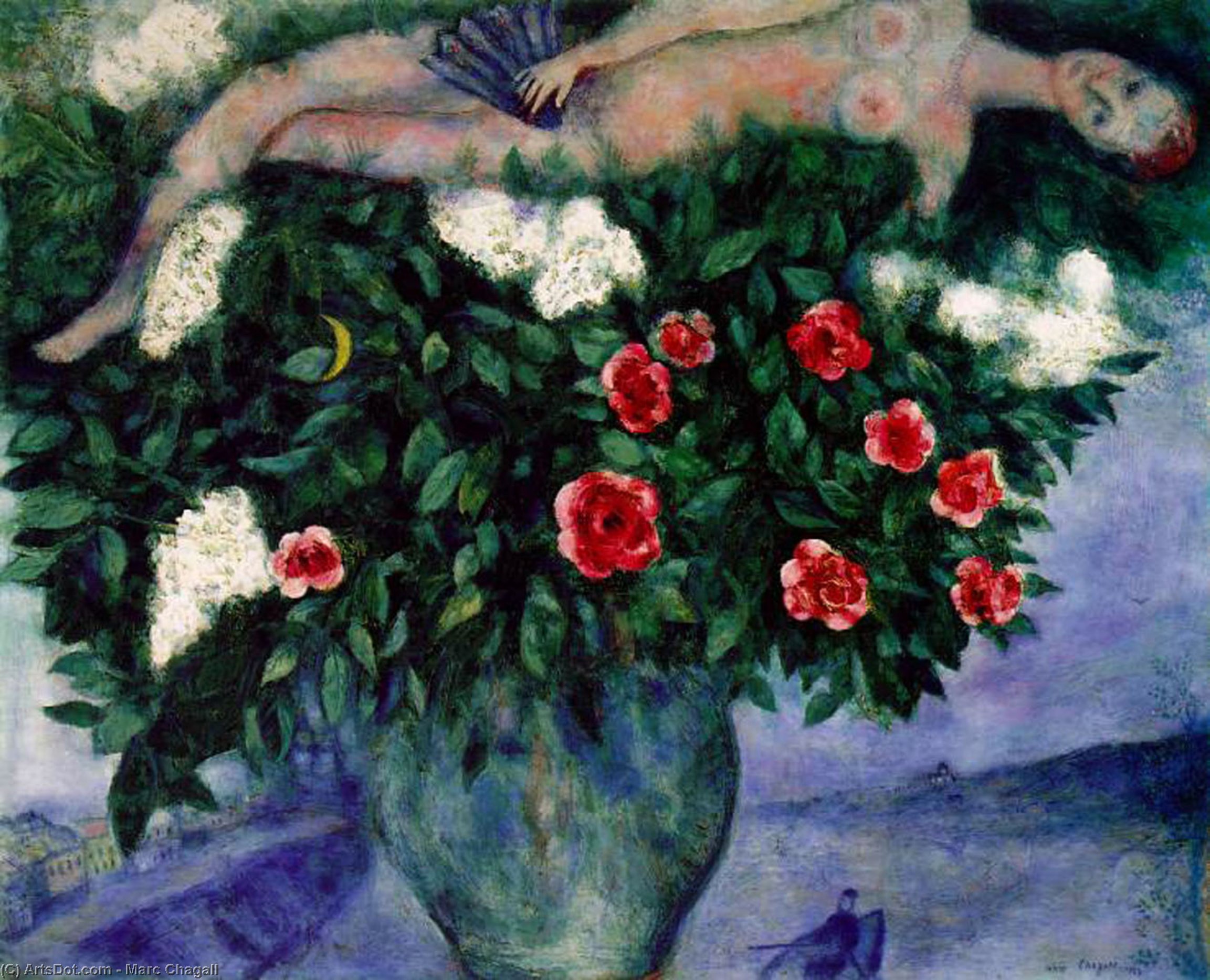 WikiOO.org - Encyclopedia of Fine Arts - Lukisan, Artwork Marc Chagall - The Woman and the Roses