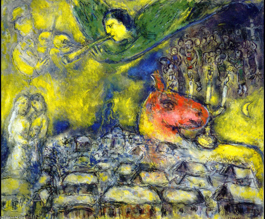 WikiOO.org - Encyclopedia of Fine Arts - Maľba, Artwork Marc Chagall - Angel over Vitebsk