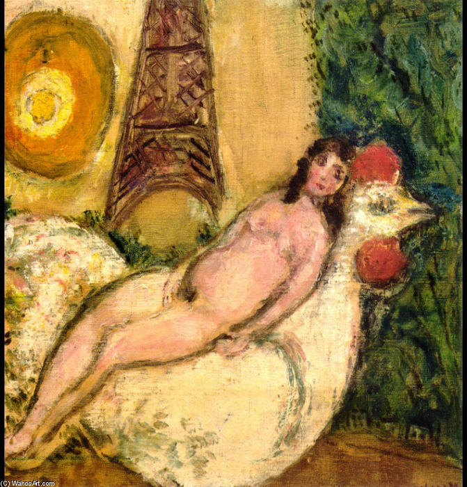 Wikioo.org - The Encyclopedia of Fine Arts - Painting, Artwork by Marc Chagall - Naked on a white cock