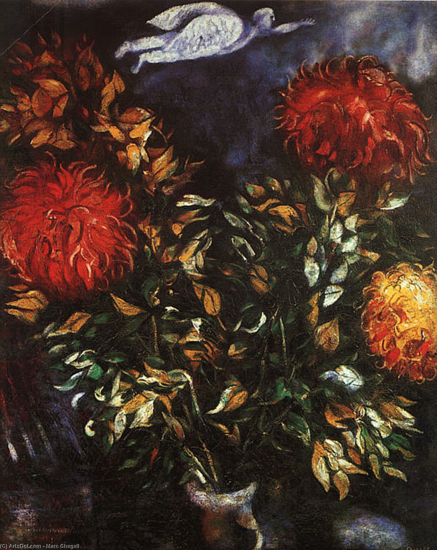 Wikoo.org - موسوعة الفنون الجميلة - اللوحة، العمل الفني Marc Chagall - Chrysanthemums
