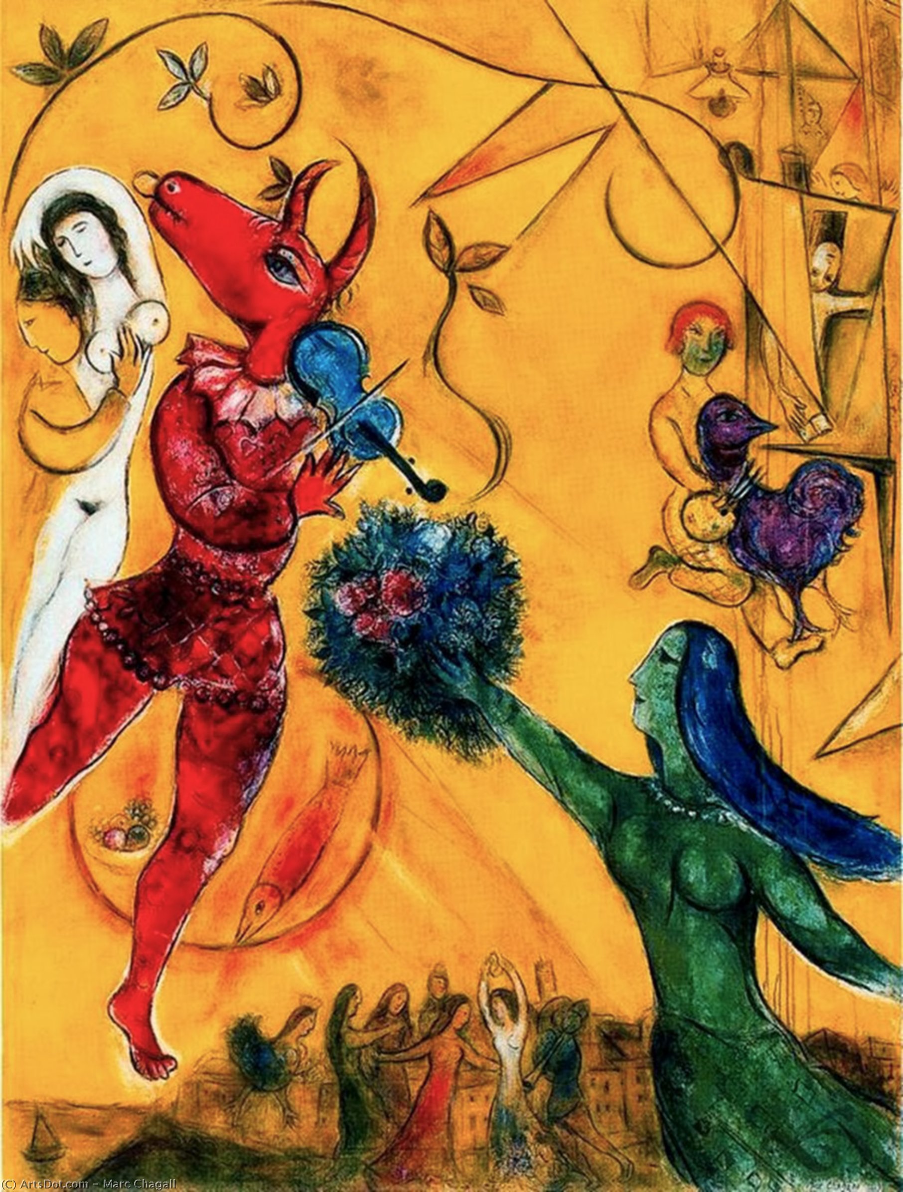 Wikoo.org - موسوعة الفنون الجميلة - اللوحة، العمل الفني Marc Chagall - The Dance