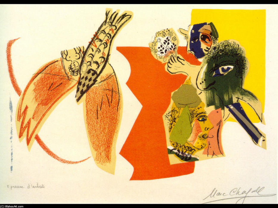 Wikioo.org – L'Enciclopedia delle Belle Arti - Pittura, Opere di Marc Chagall - senza titolo volare  pesci