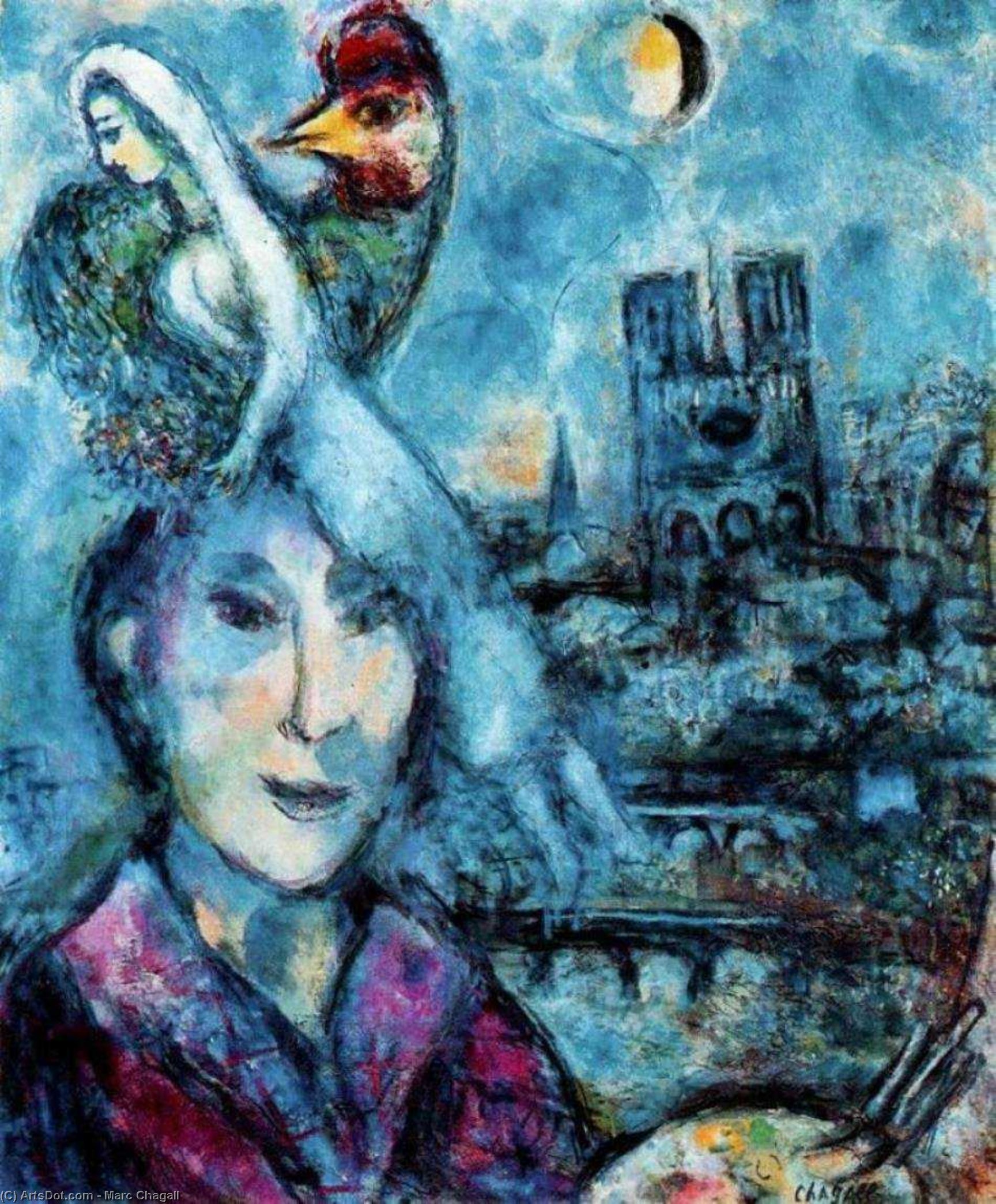 Wikioo.org - The Encyclopedia of Fine Arts - Painting, Artwork by Marc Chagall - Self-Portrait