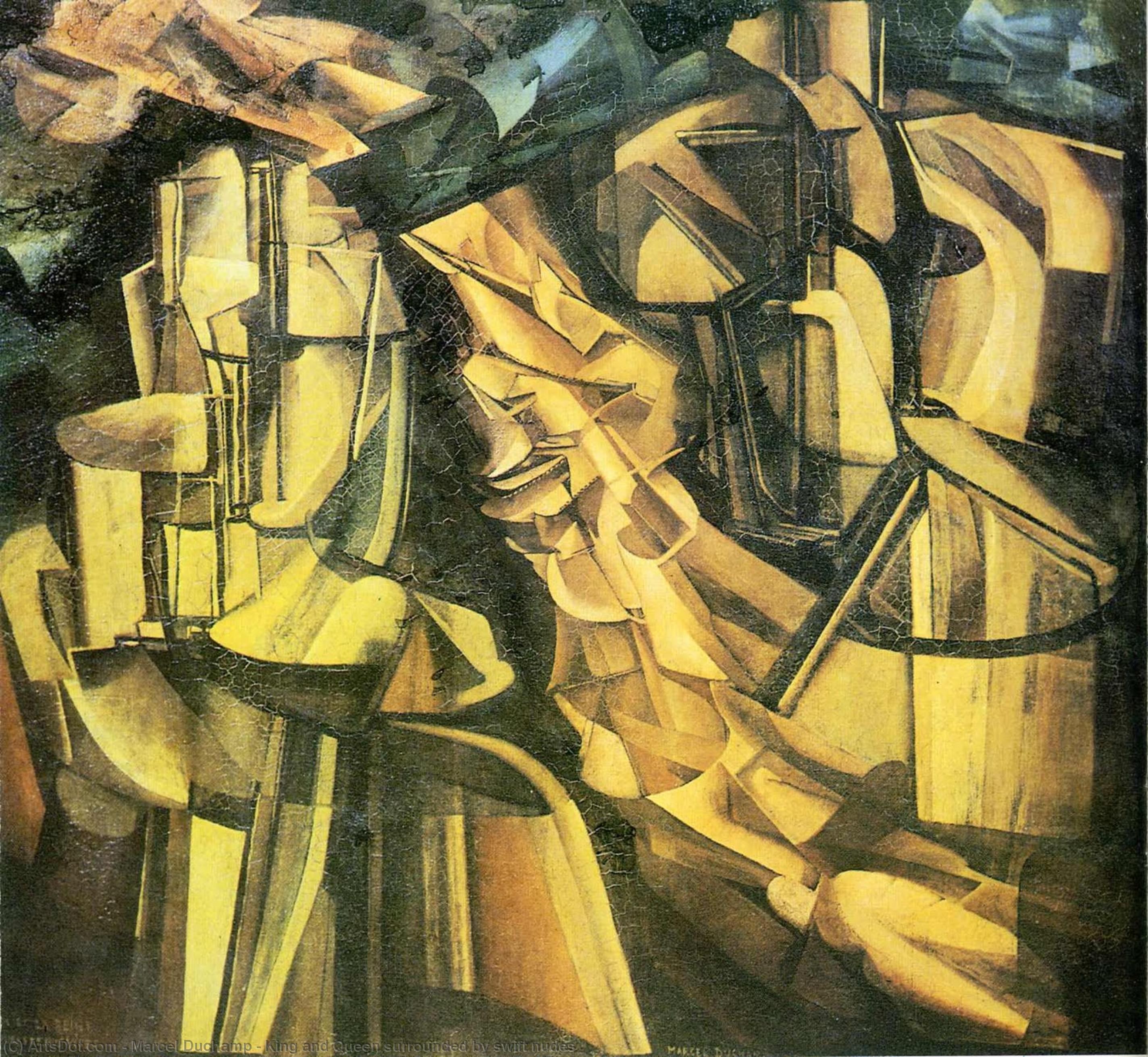Wikioo.org - The Encyclopedia of Fine Arts - Painting, Artwork by Marcel Duchamp - King and Queen surrounded by swift nudes