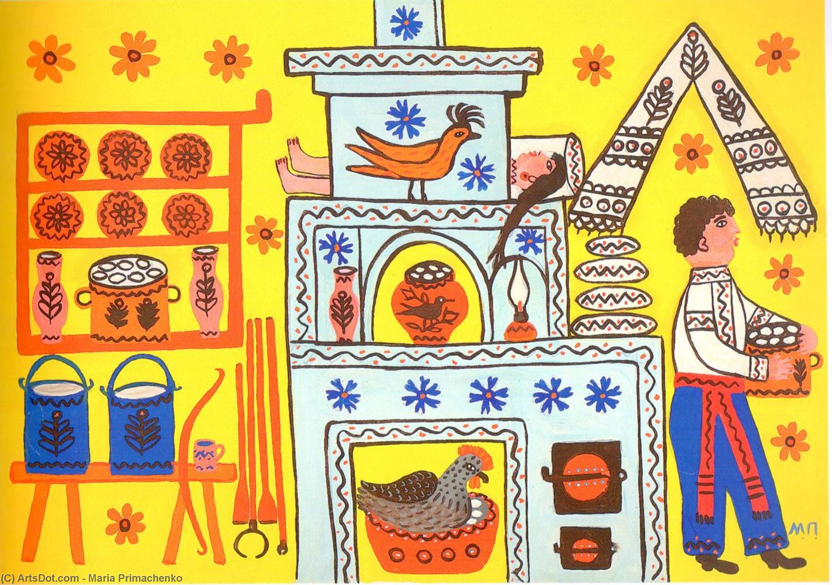WikiOO.org - Encyclopedia of Fine Arts - Lukisan, Artwork Maria Primachenko - Dumplings on the Shelf