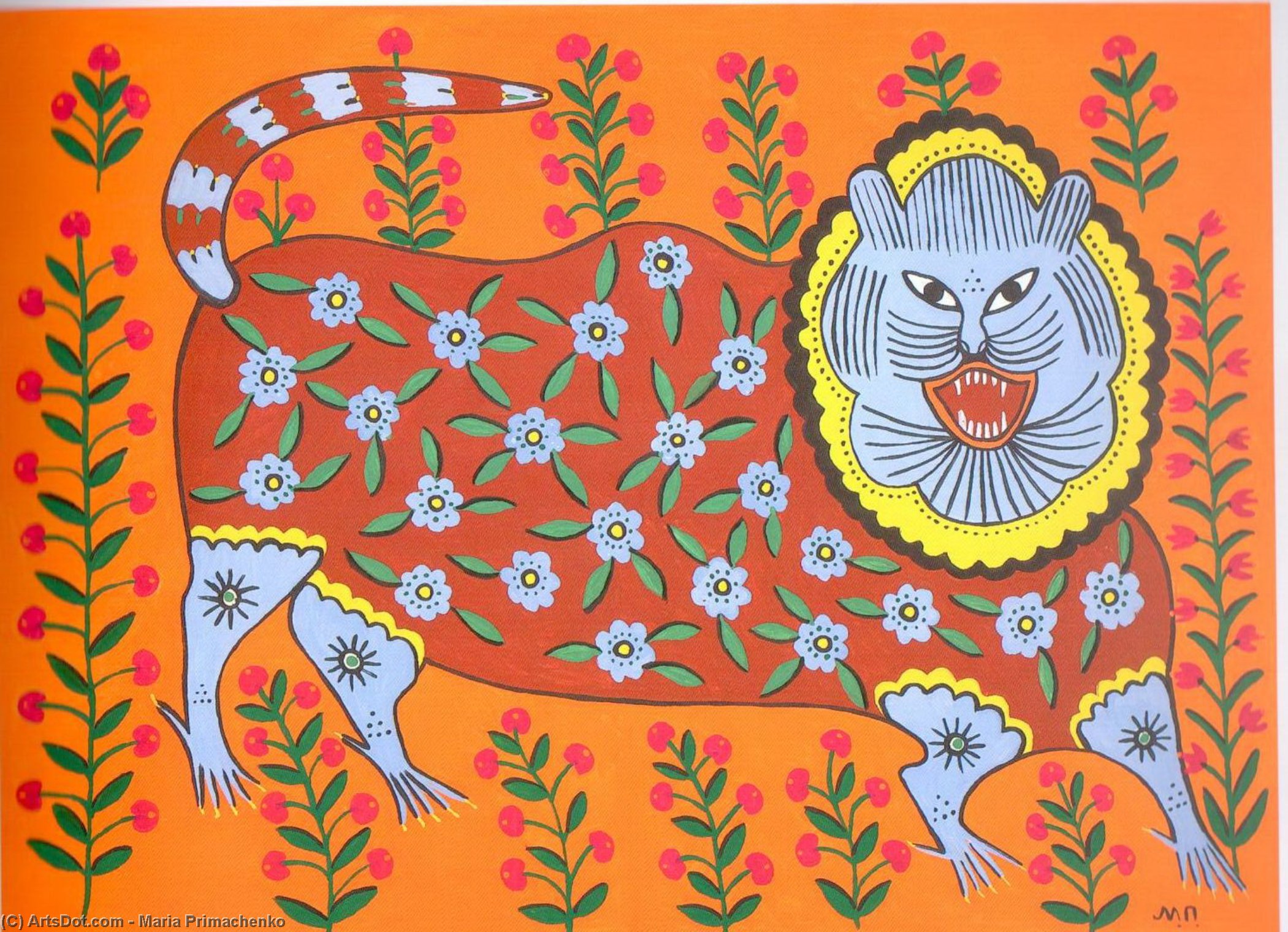 WikiOO.org - Encyclopedia of Fine Arts - Lukisan, Artwork Maria Primachenko - Tiger Laughs