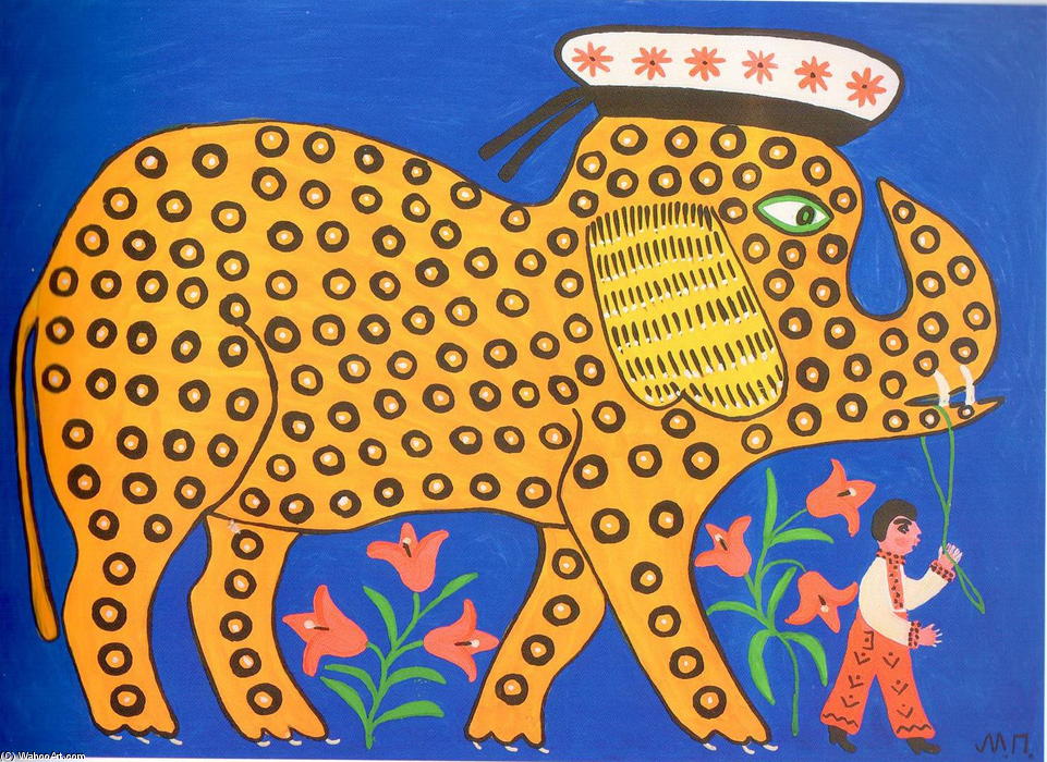 WikiOO.org - Encyclopedia of Fine Arts - Maľba, Artwork Maria Primachenko - The Little Elephant Who Wanted to Be a Sailor
