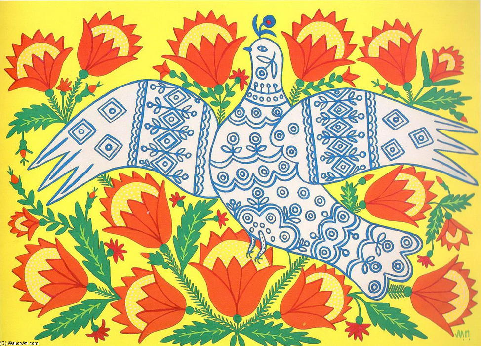 WikiOO.org - Εγκυκλοπαίδεια Καλών Τεχνών - Ζωγραφική, έργα τέχνης Maria Primachenko - A Dove Has Spread Her Wings and Asks for Peace