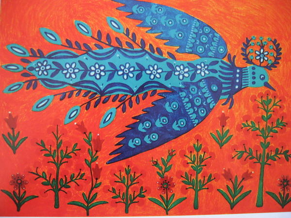 Wikioo.org - The Encyclopedia of Fine Arts - Painting, Artwork by Maria Primachenko - Sun-Bird, Rye and Wheat