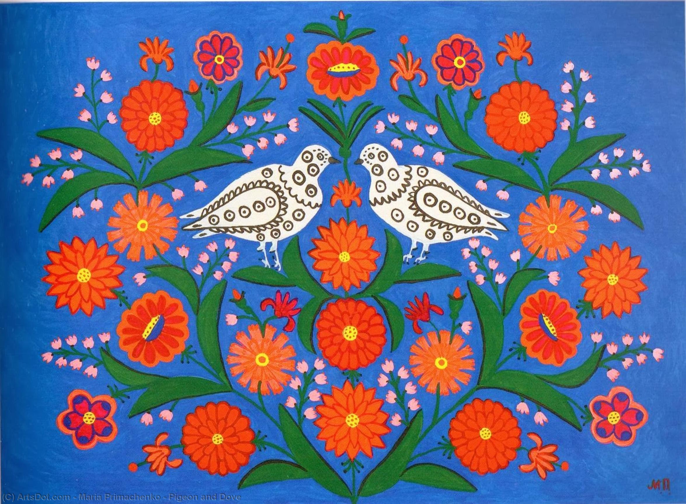 WikiOO.org - Εγκυκλοπαίδεια Καλών Τεχνών - Ζωγραφική, έργα τέχνης Maria Primachenko - Pigeon and Dove