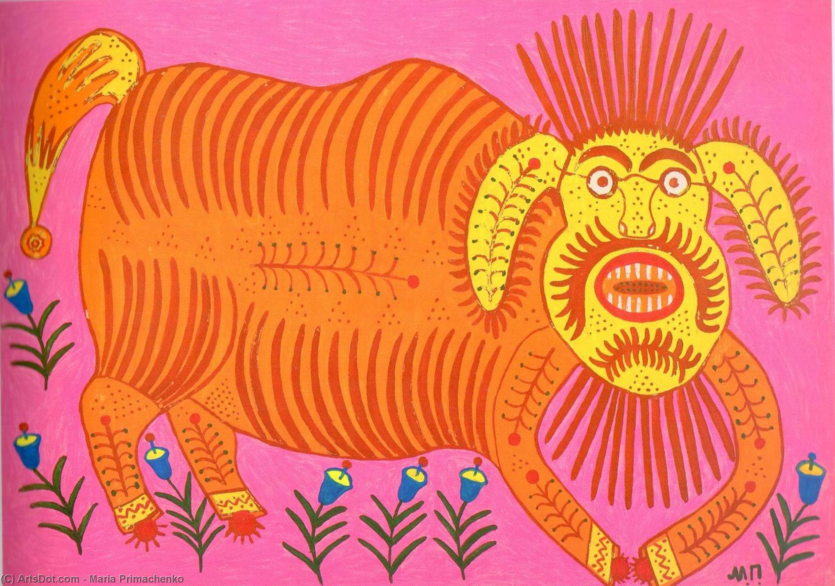 Wikioo.org – La Enciclopedia de las Bellas Artes - Pintura, Obras de arte de Maria Primachenko - Esta bestia Went A-Cacthing Gorriones