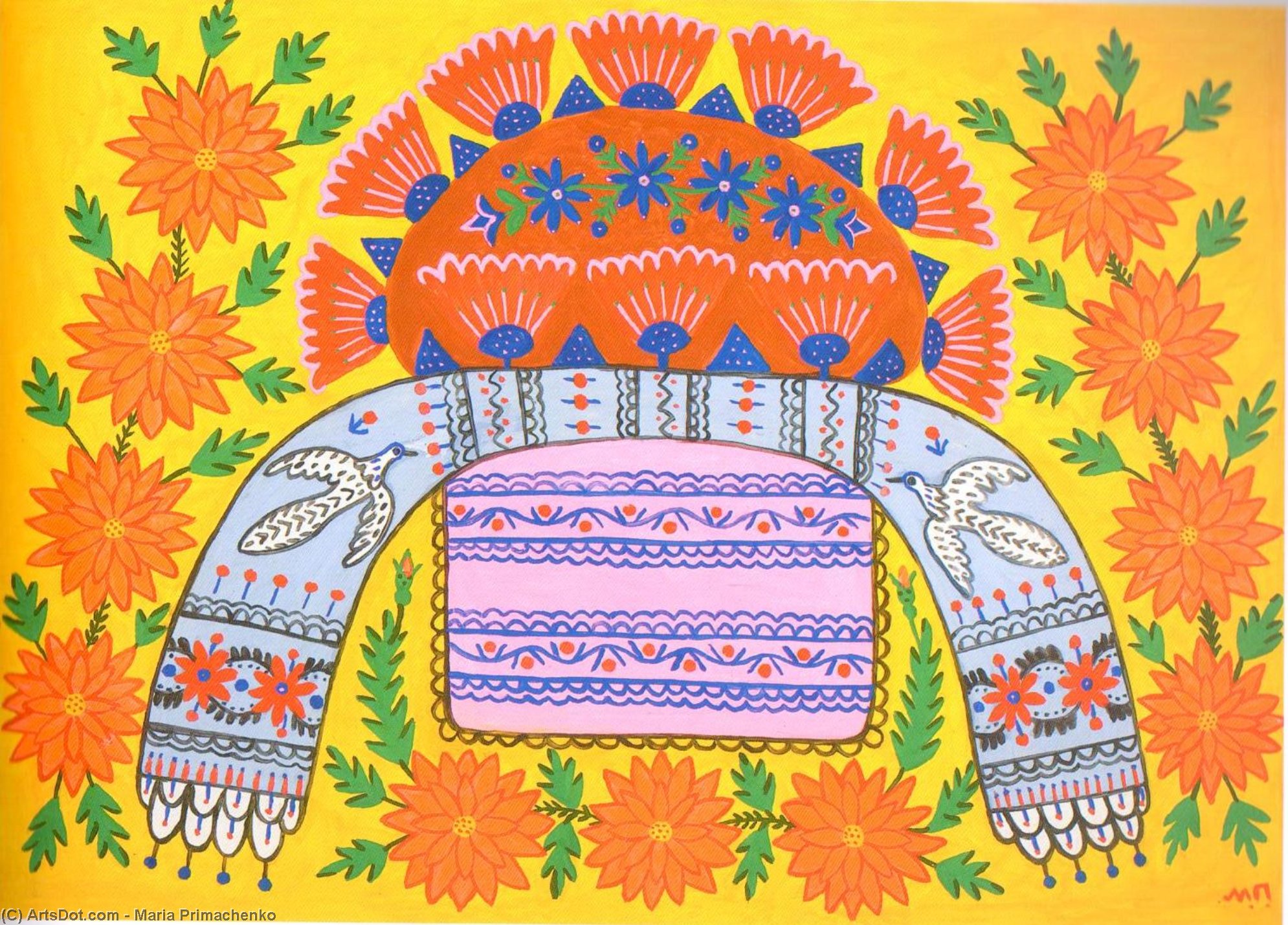 WikiOO.org - אנציקלופדיה לאמנויות יפות - ציור, יצירות אמנות Maria Primachenko - Ukrainian Dough Looks Into Every House