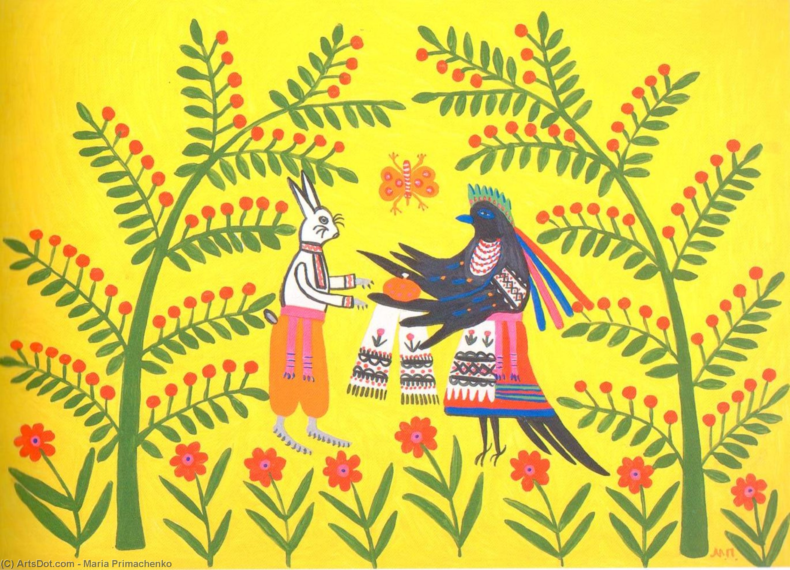 Wikioo.org – L'Enciclopedia delle Belle Arti - Pittura, Opere di Maria Primachenko - Un Hare's Compleanno Partito