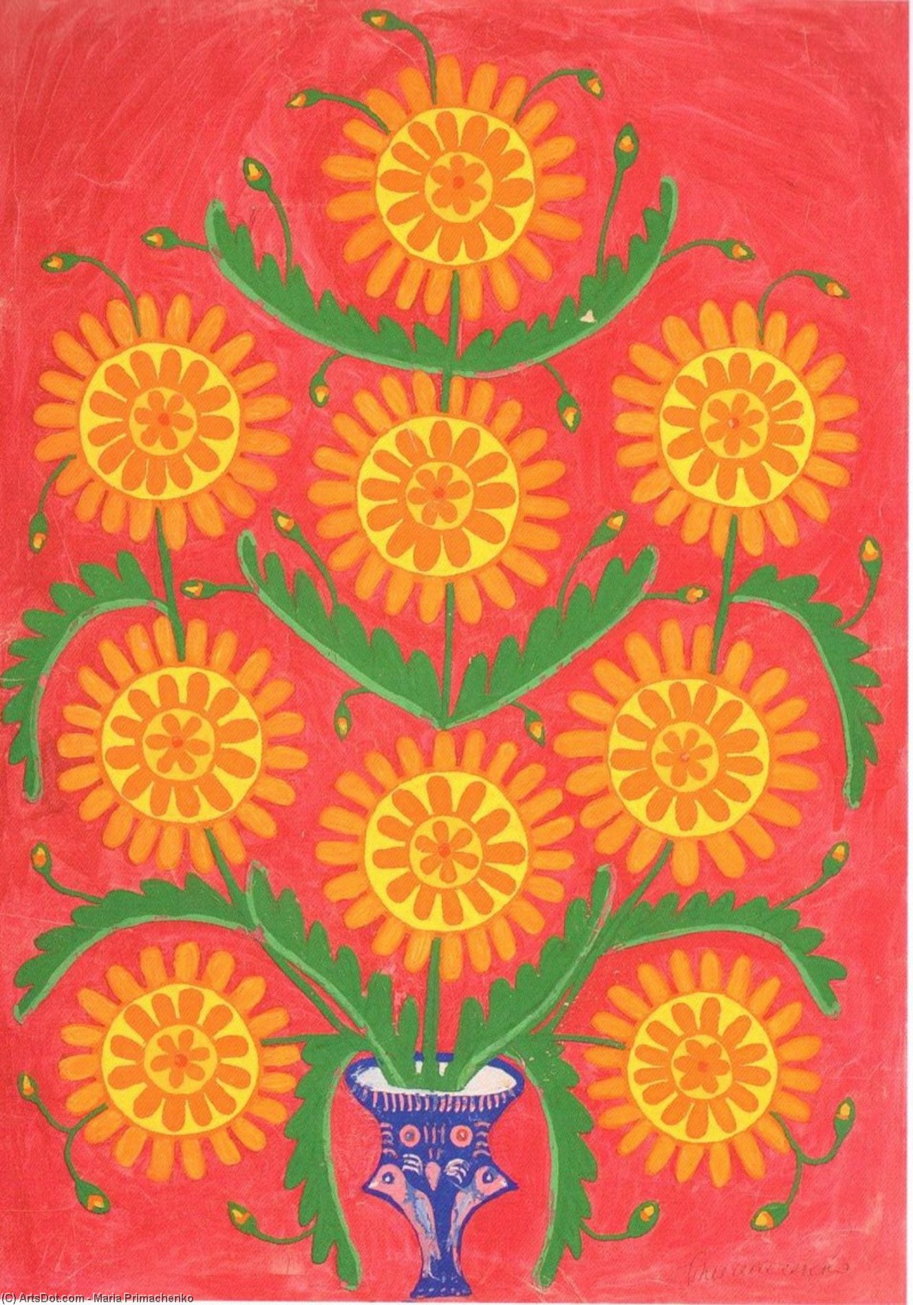 WikiOO.org - Encyclopedia of Fine Arts - Maľba, Artwork Maria Primachenko - October Flowers