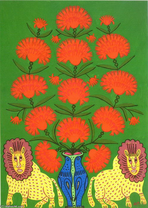 WikiOO.org - Encyclopedia of Fine Arts - Maľba, Artwork Maria Primachenko - Dear Cosmonauts, I Give You These Red Poppies