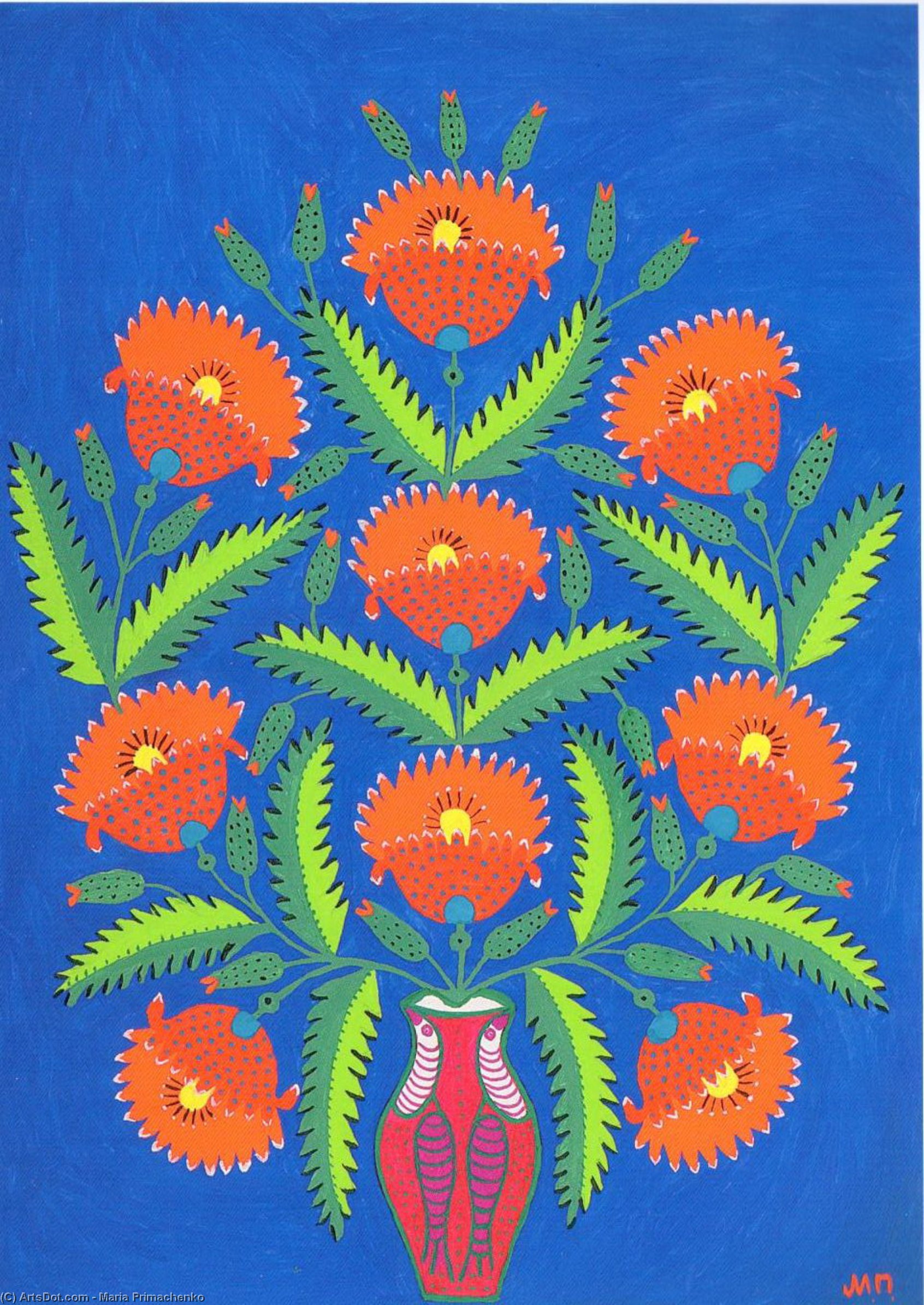 WikiOO.org - אנציקלופדיה לאמנויות יפות - ציור, יצירות אמנות Maria Primachenko - Red Poppies