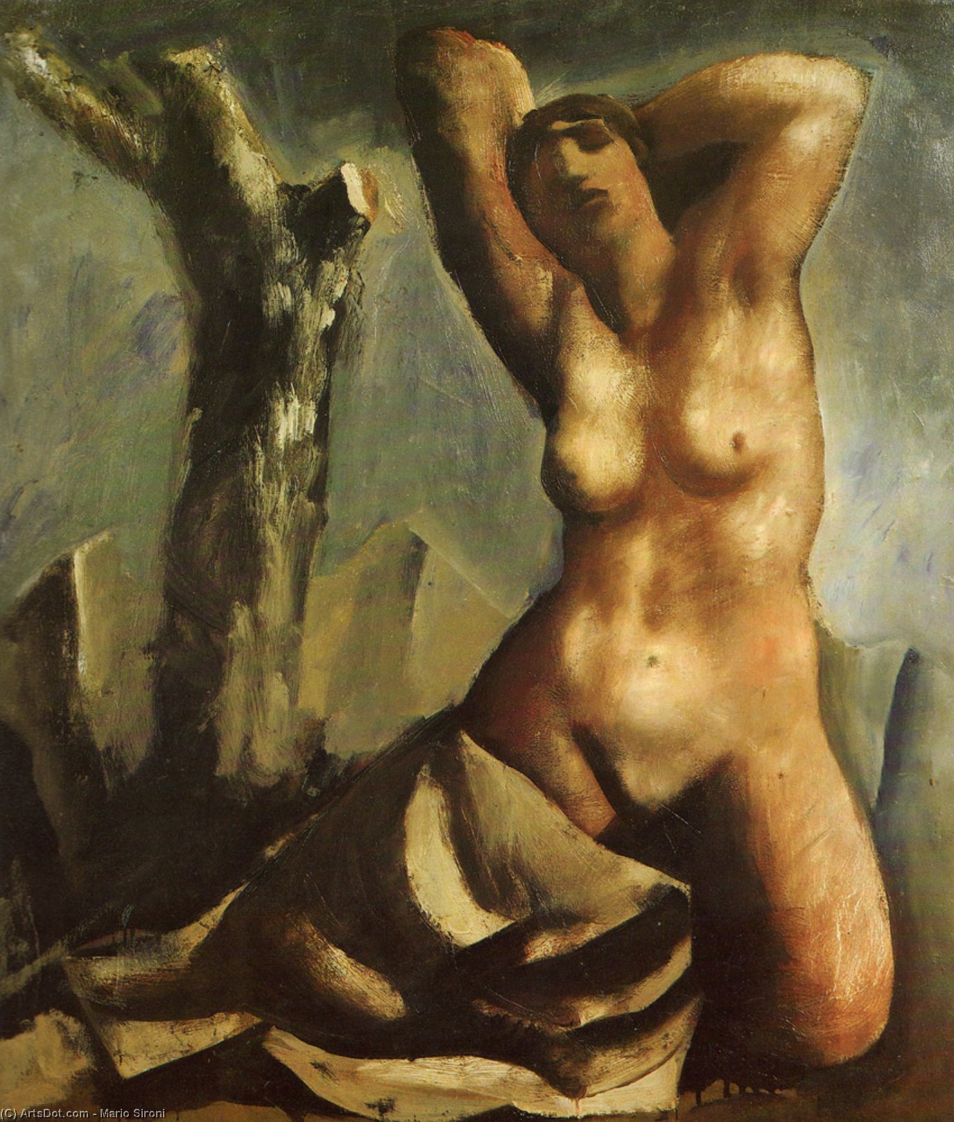 Wikoo.org - موسوعة الفنون الجميلة - اللوحة، العمل الفني Mario Sironi - Nude with tree
