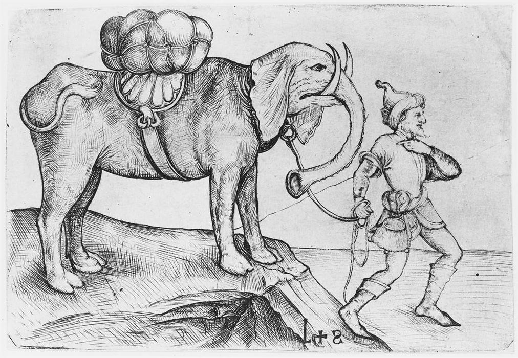 Wikioo.org - The Encyclopedia of Fine Arts - Painting, Artwork by Martin Schongauer - The elephant and his trainer