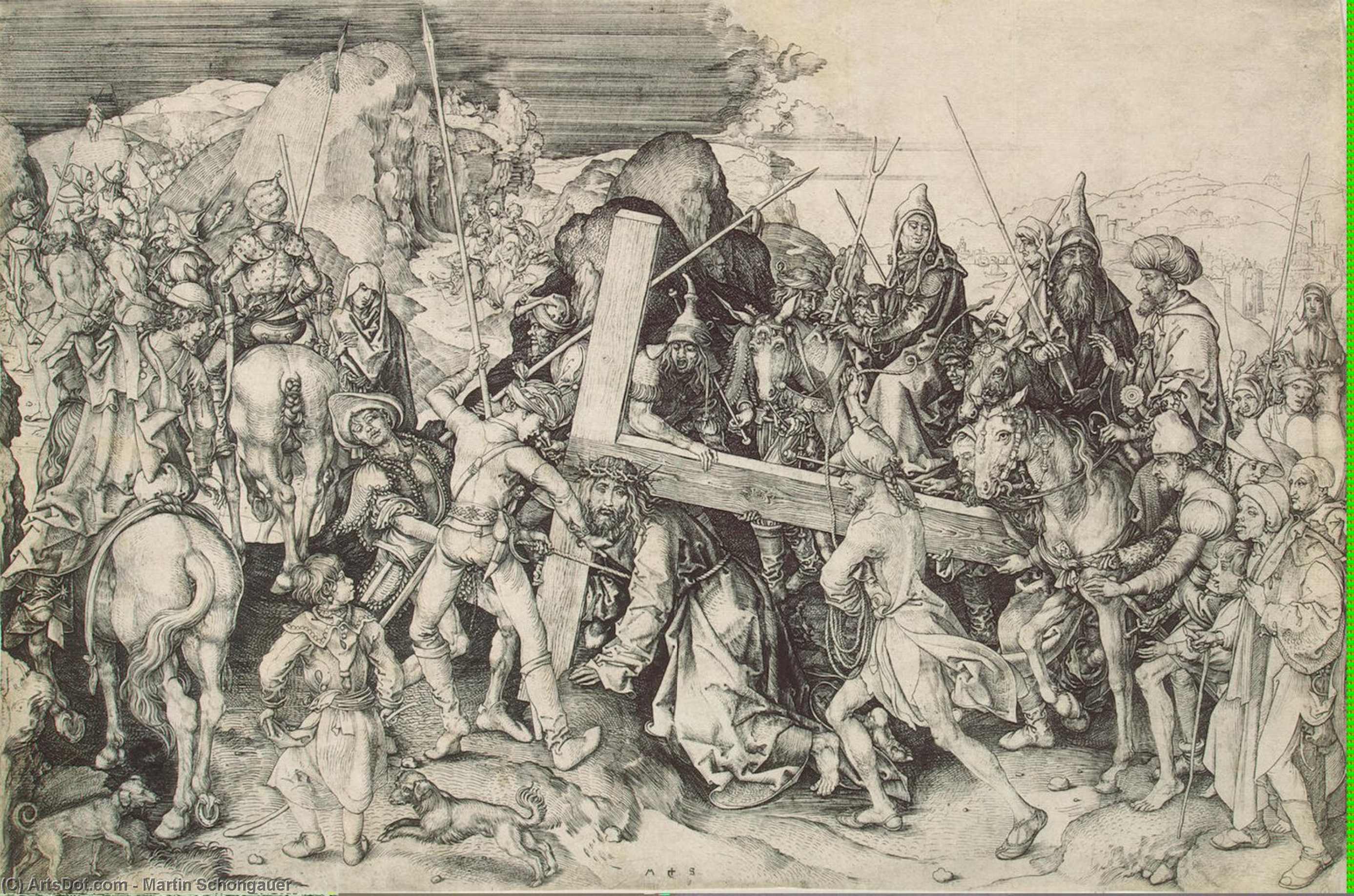 Wikioo.org – L'Enciclopedia delle Belle Arti - Pittura, Opere di Martin Schongauer - cristo cuscinetto  sua  traversa