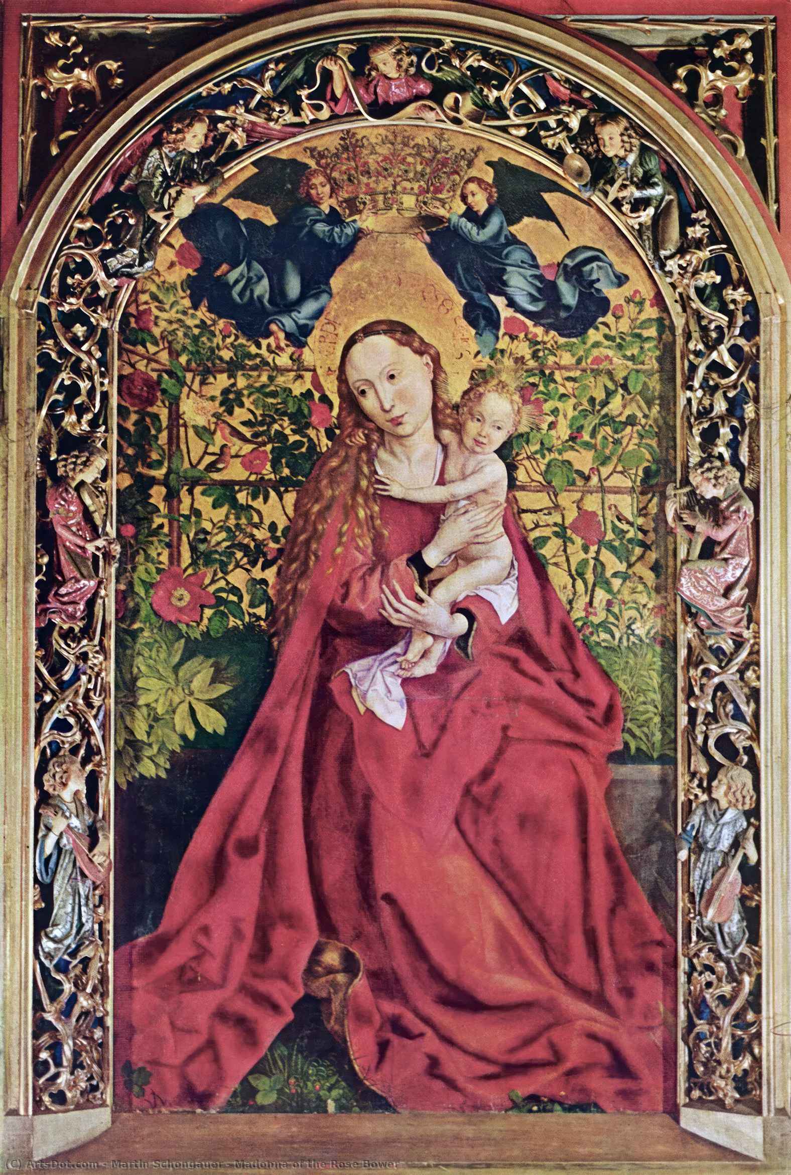 Wikioo.org - The Encyclopedia of Fine Arts - Painting, Artwork by Martin Schongauer - Madonna of the Rose Bower