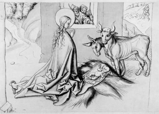 Wikioo.org - The Encyclopedia of Fine Arts - Painting, Artwork by Martin Schongauer - Adoration of the Child