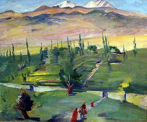 Wikioo.org - The Encyclopedia of Fine Arts - Painting, Artwork by Martiros Saryan - Landscape with a view of Mount Ararat