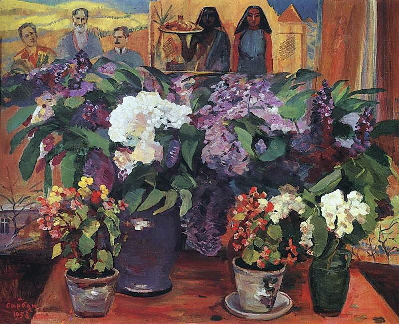 WikiOO.org - אנציקלופדיה לאמנויות יפות - ציור, יצירות אמנות Martiros Saryan - Flowers in the workshop