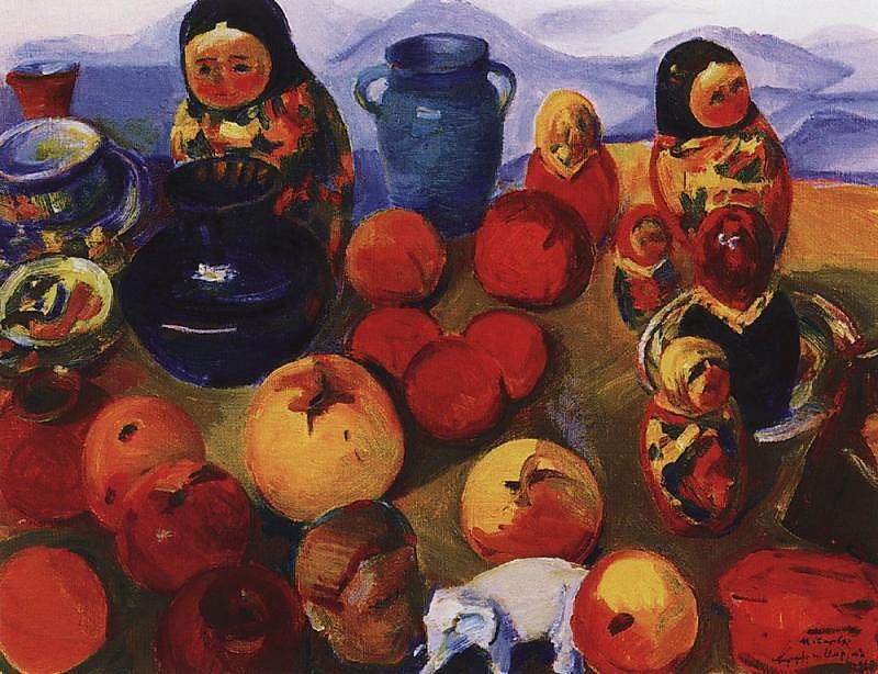 Wikioo.org - The Encyclopedia of Fine Arts - Painting, Artwork by Martiros Saryan - Still Life with matryoshka dolls