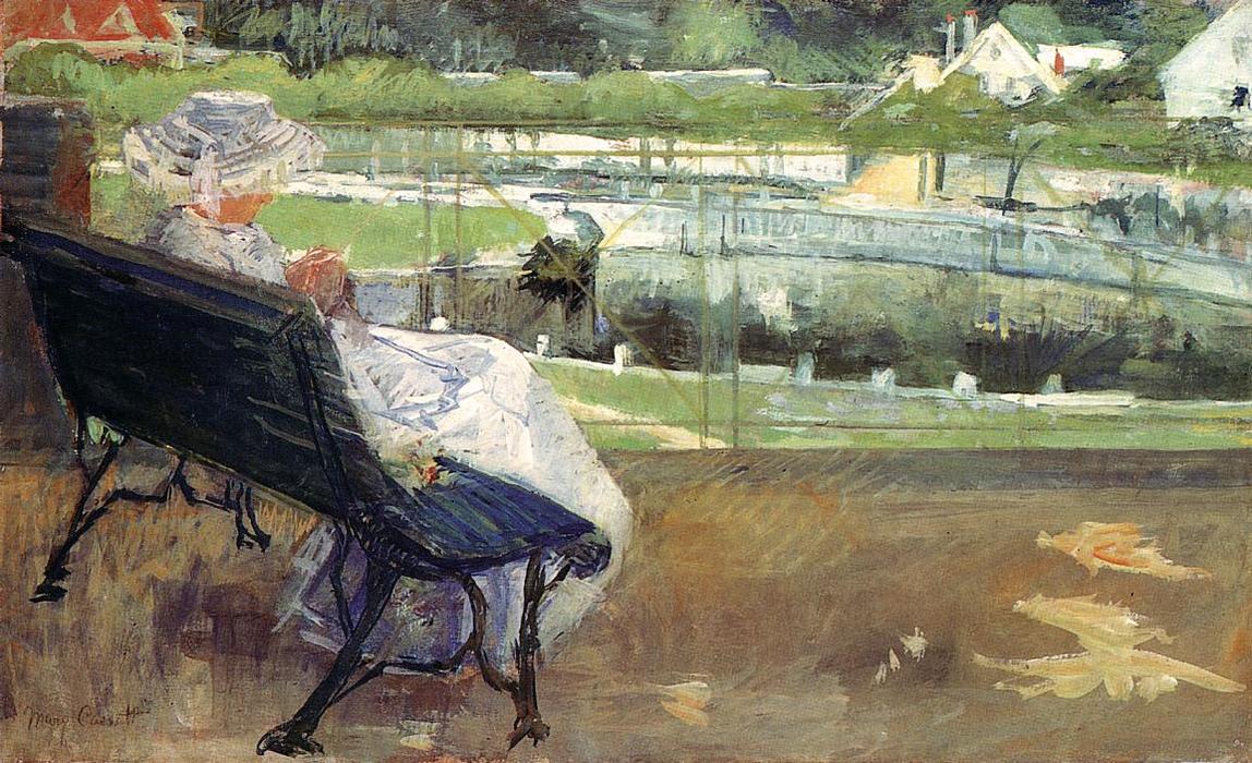 Wikioo.org - The Encyclopedia of Fine Arts - Painting, Artwork by Mary Stevenson Cassatt - Lydia Sitting on a Porch, Crocheting