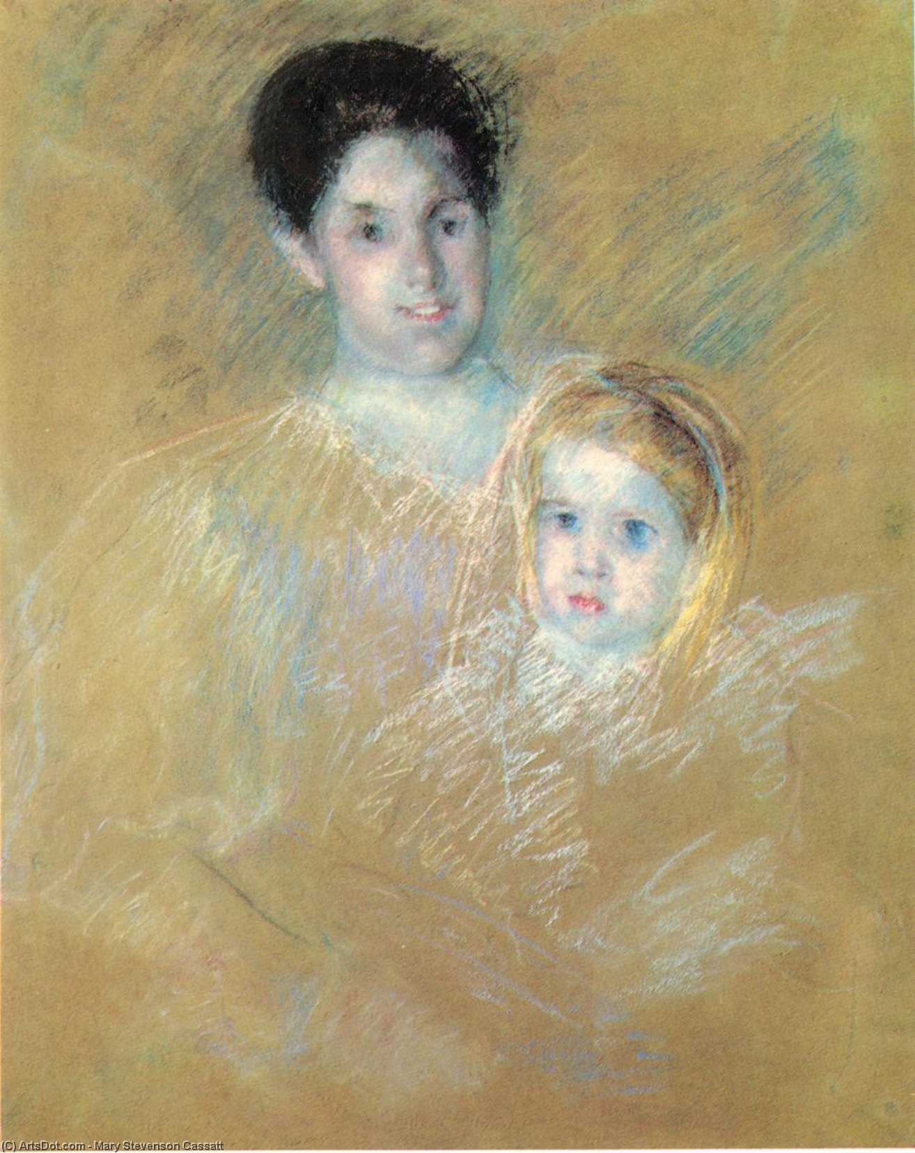 Wikioo.org - The Encyclopedia of Fine Arts - Painting, Artwork by Mary Stevenson Cassatt - Smiling Mother with Sober Faced Child
