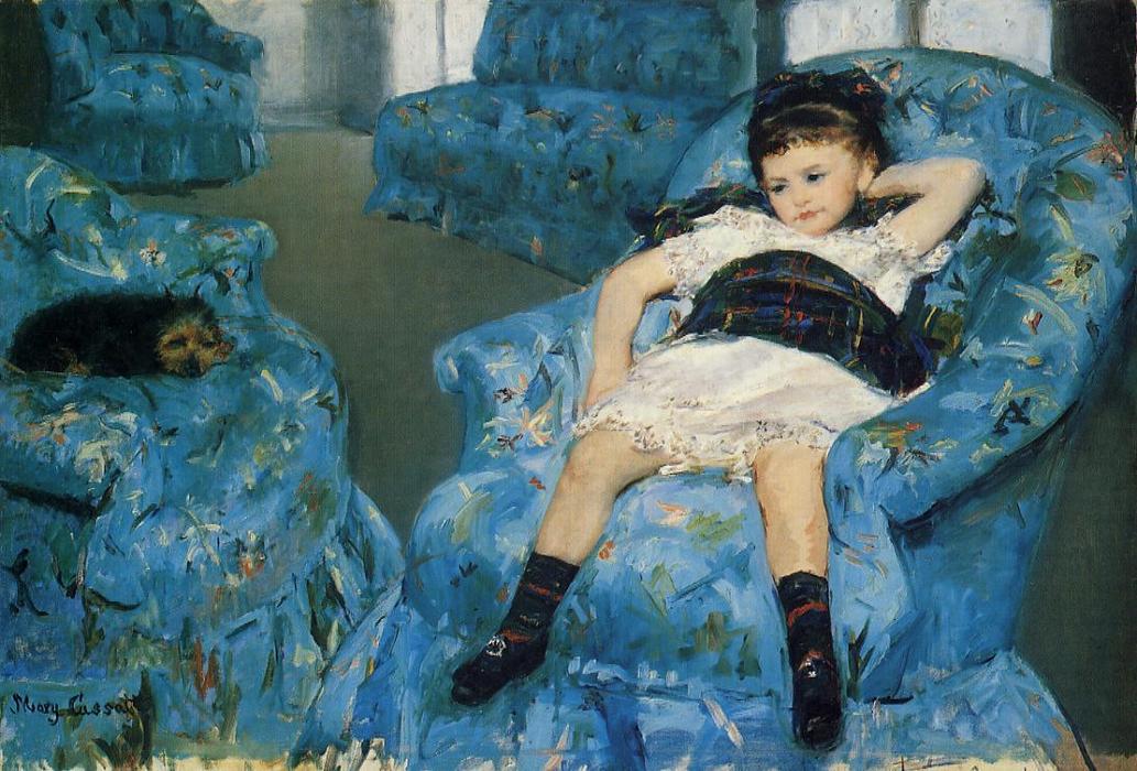 Wikioo.org - Die Enzyklopädie bildender Kunst - Malerei, Kunstwerk von Mary Stevenson Cassatt - wenig mädchen in ein blau Sessel