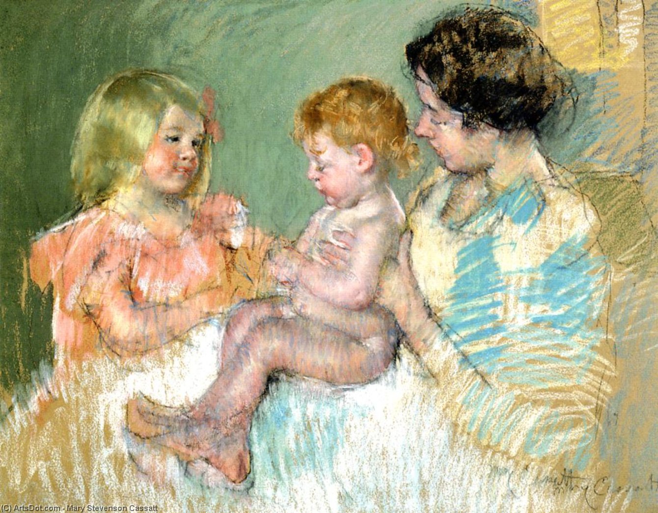 Wikioo.org – L'Enciclopedia delle Belle Arti - Pittura, Opere di Mary Stevenson Cassatt - Sara e lei Madre con lestensione Bambino