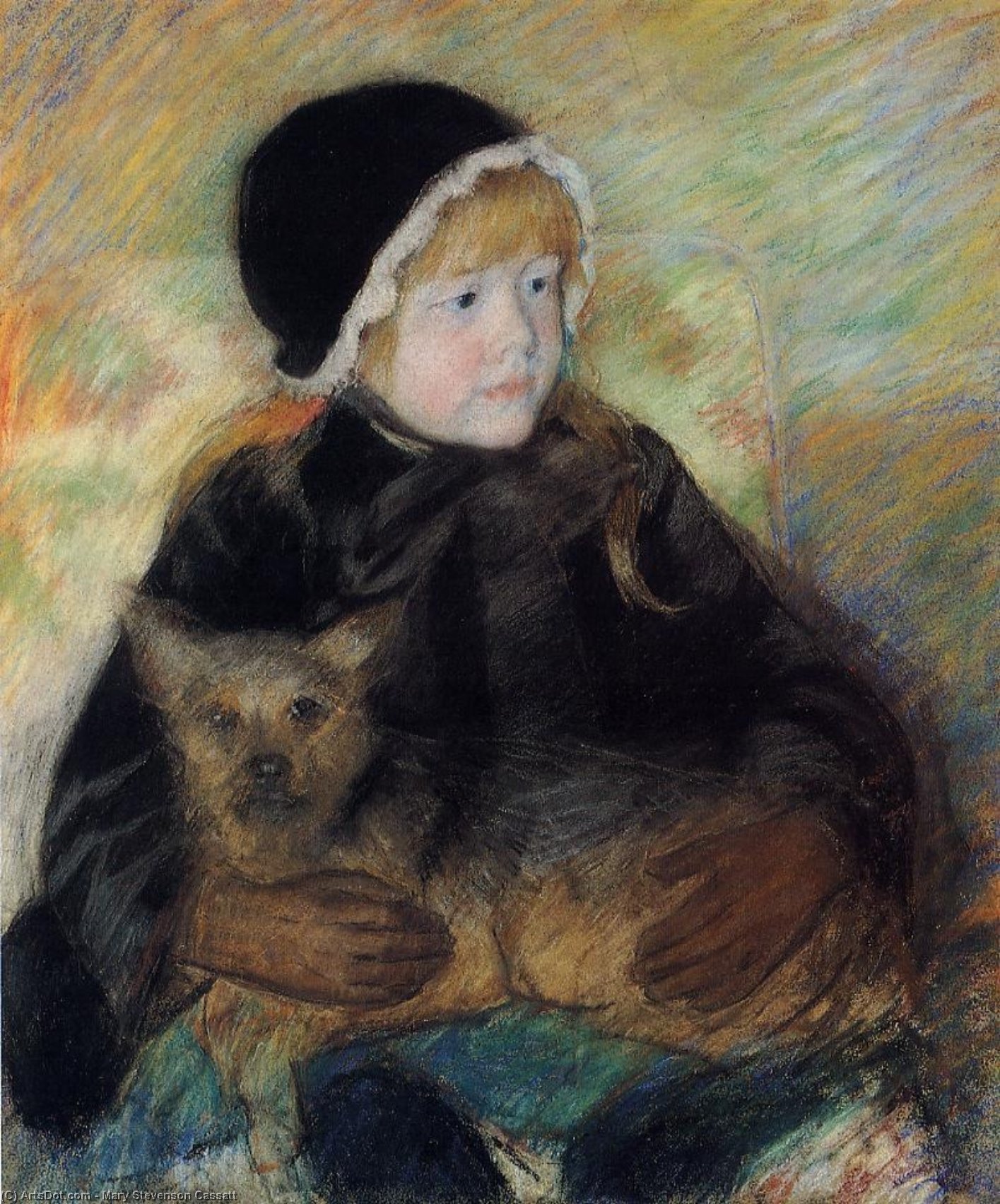 WikiOO.org - Enciklopedija likovnih umjetnosti - Slikarstvo, umjetnička djela Mary Stevenson Cassatt - Elsie Cassatt Holding a Big Dog