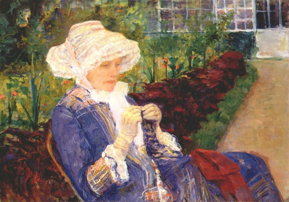 Wikioo.org - The Encyclopedia of Fine Arts - Painting, Artwork by Mary Stevenson Cassatt - Lydia crocheting in the garden at marly