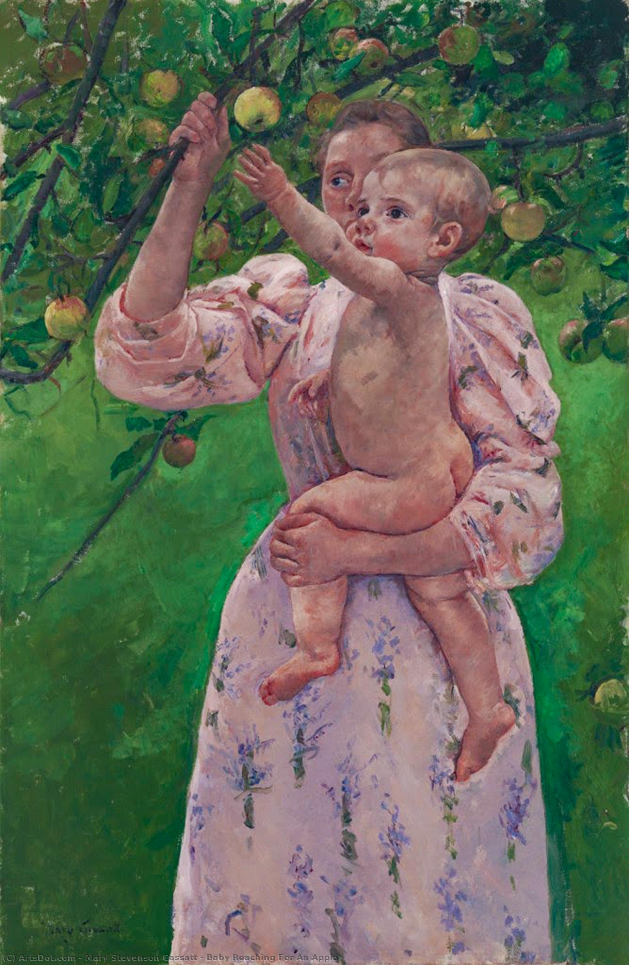 Wikioo.org – La Enciclopedia de las Bellas Artes - Pintura, Obras de arte de Mary Stevenson Cassatt - Bebé que alcanza para Apple