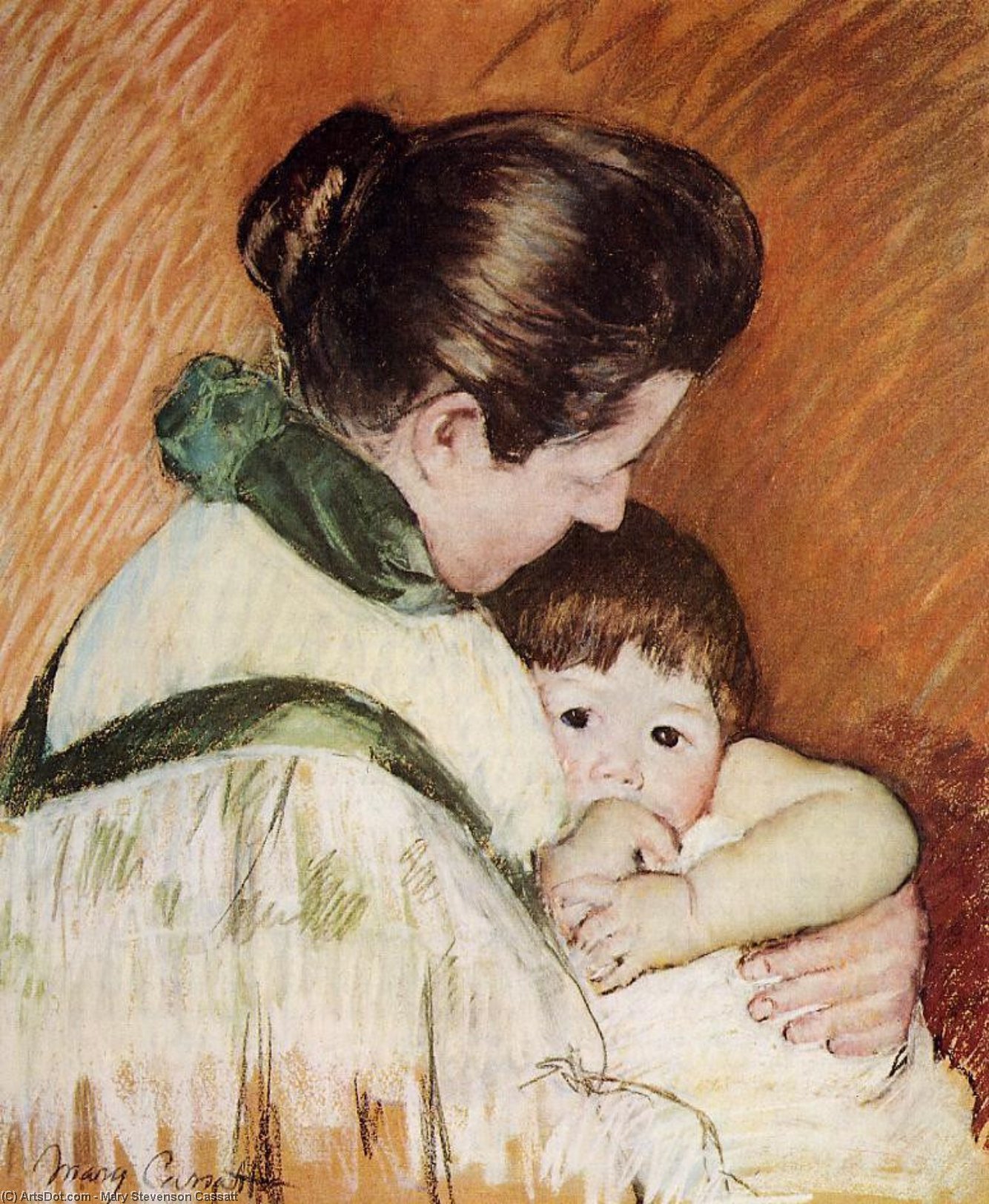 Wikioo.org – L'Enciclopedia delle Belle Arti - Pittura, Opere di Mary Stevenson Cassatt - Assonnato Tommaso  suzione  sua  pollice