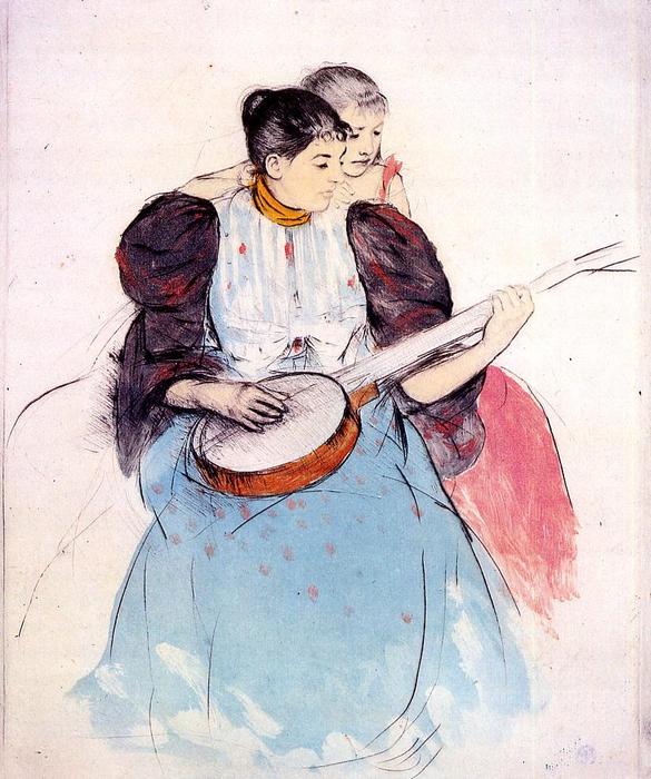 Wikioo.org – L'Encyclopédie des Beaux Arts - Peinture, Oeuvre de Mary Stevenson Cassatt - La leçon Banjo