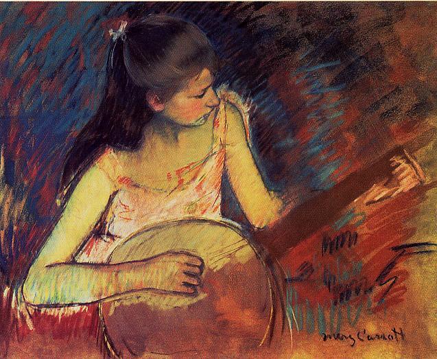 Wikioo.org – La Enciclopedia de las Bellas Artes - Pintura, Obras de arte de Mary Stevenson Cassatt - Chica con un banjo