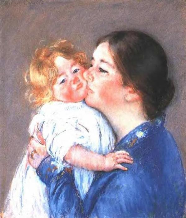 Wikioo.org - The Encyclopedia of Fine Arts - Painting, Artwork by Mary Stevenson Cassatt - A Kiss for Baby Anne (no.2)