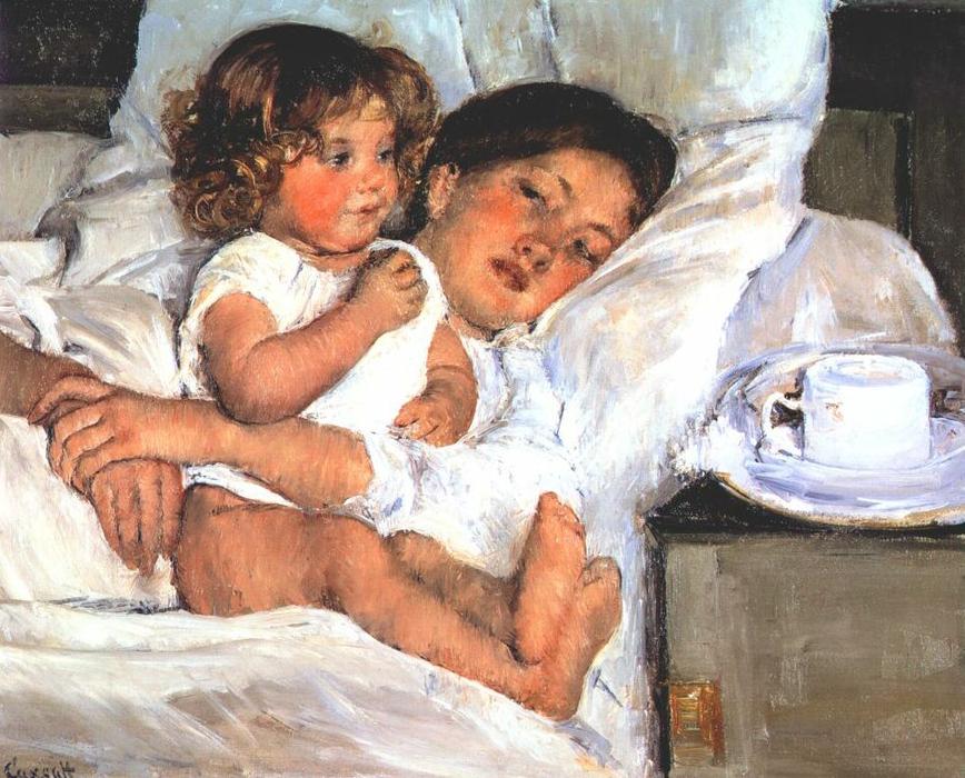 Wikioo.org - The Encyclopedia of Fine Arts - Painting, Artwork by Mary Stevenson Cassatt - Breakfast in Bed