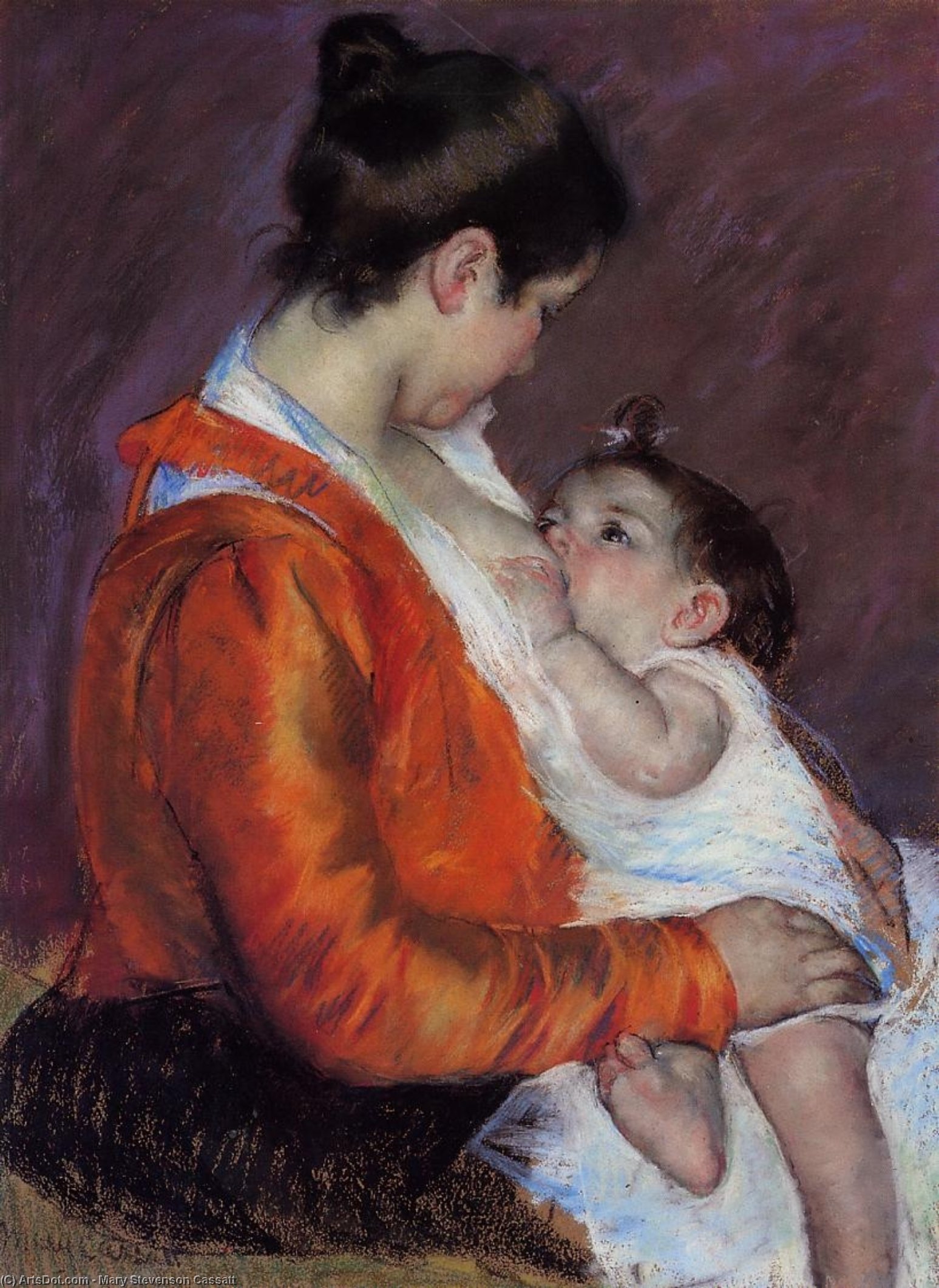 Wikioo.org - The Encyclopedia of Fine Arts - Painting, Artwork by Mary Stevenson Cassatt - Louise Nursing Her Child