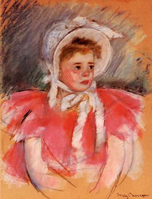 WikiOO.org - Encyclopedia of Fine Arts - Målning, konstverk Mary Stevenson Cassatt - Simone in White Bonnet Seated with Clasped Hands (no.1)