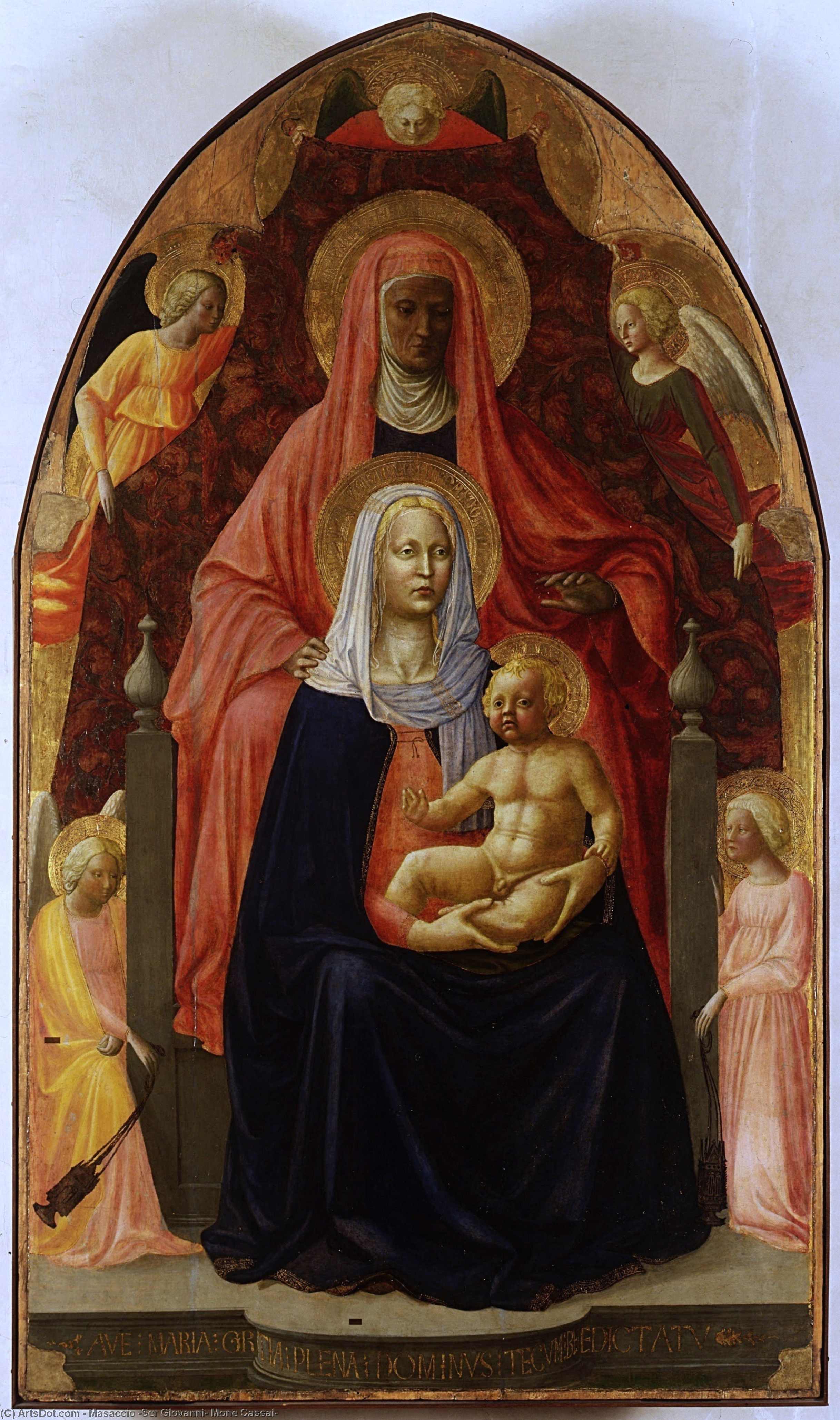 WikiOO.org – 美術百科全書 - 繪畫，作品 Masaccio (Ser Giovanni, Mone Cassai) -  麦当娜  和  孩子 与  圣  安娜