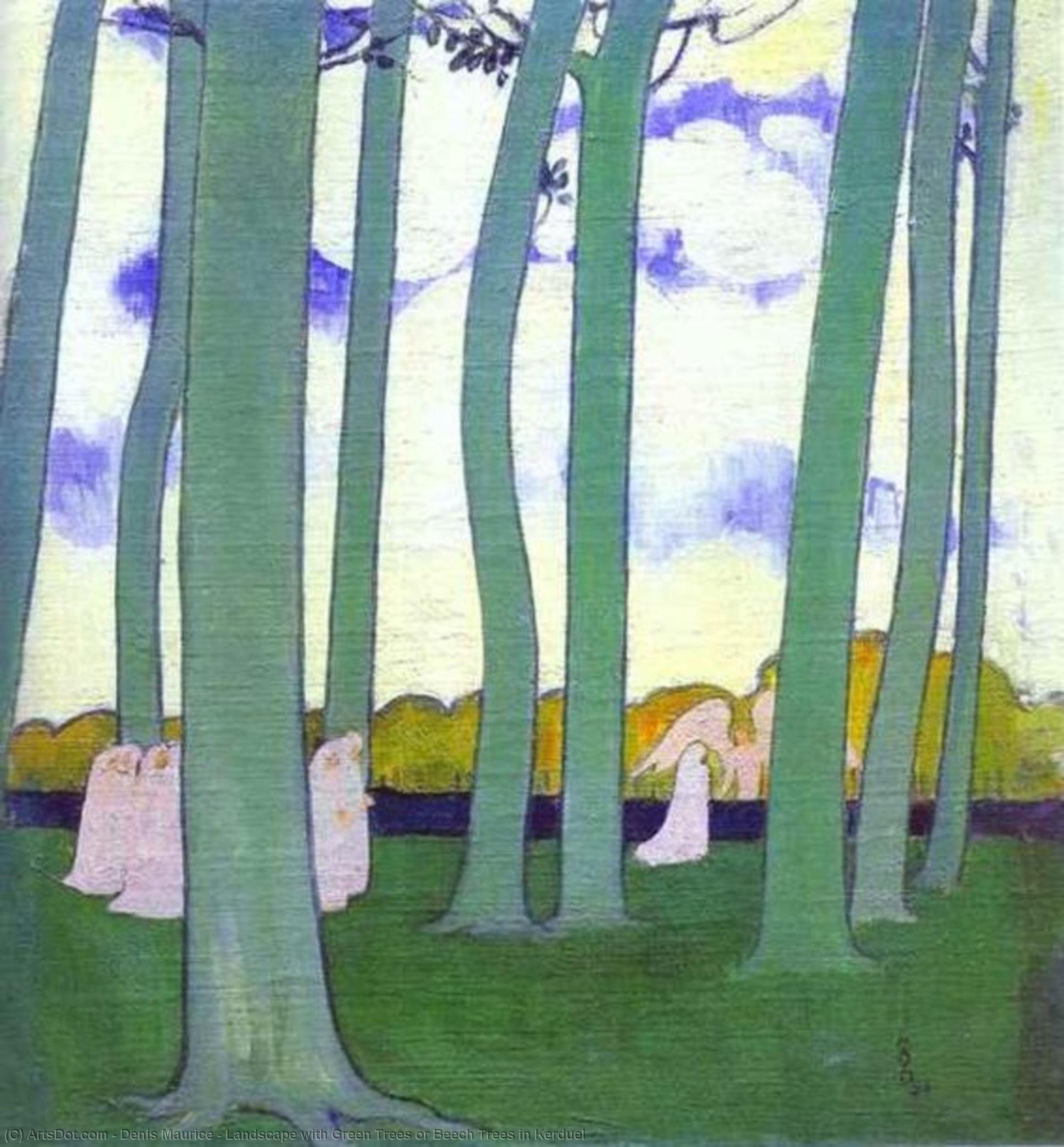 WikiOO.org - אנציקלופדיה לאמנויות יפות - ציור, יצירות אמנות Denis Maurice - Landscape with Green Trees or Beech Trees in Kerduel
