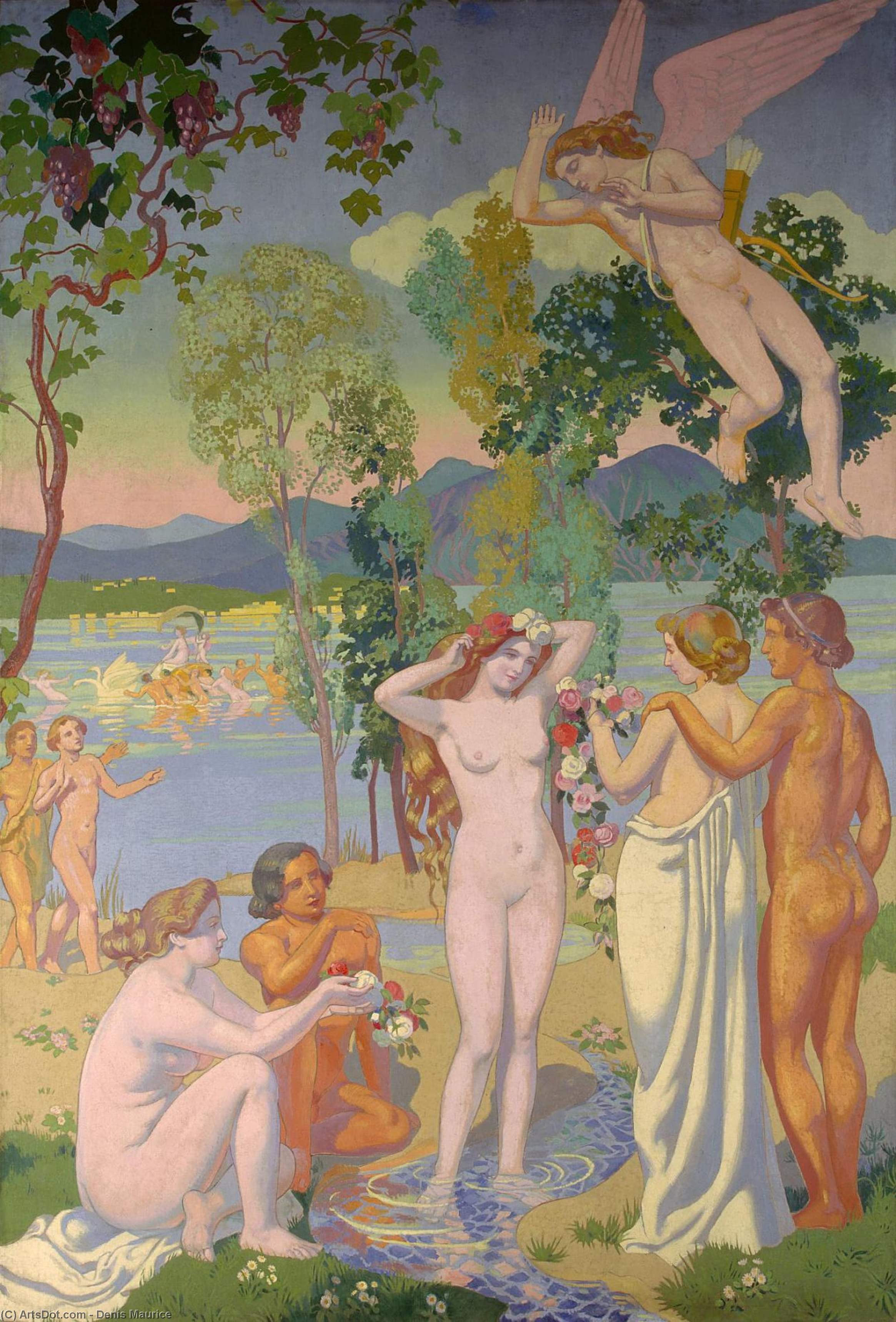 Wikoo.org - موسوعة الفنون الجميلة - اللوحة، العمل الفني Denis Maurice - Panel 1. Eros is Struck by Psyche's Beauty