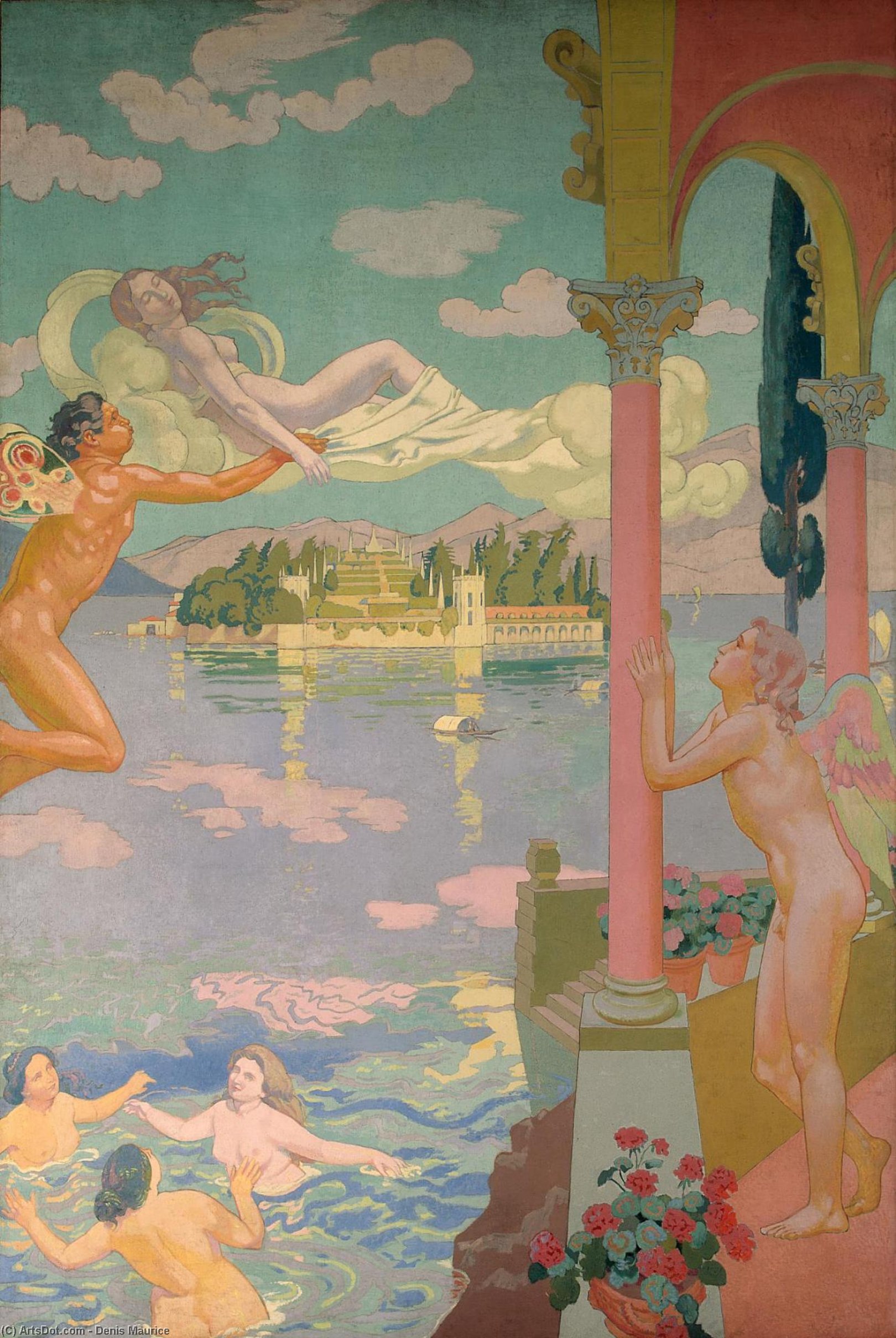 Wikioo.org - The Encyclopedia of Fine Arts - Painting, Artwork by Denis Maurice - Panel 2. Zephyr Transporting Psyche to the Island of Delight